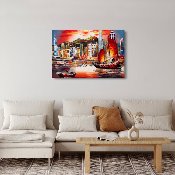 Slika - Victoria Harbour, Hong Kong, oljna slika (90x60 cm)
