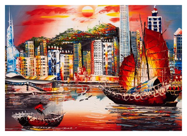Slika - Victoria Harbour, Hong Kong, oljna slika (70x50 cm)