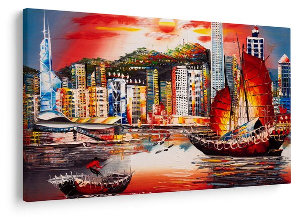 Slika - Victoria Harbour, Hong Kong, oljna slika (90x60 cm)