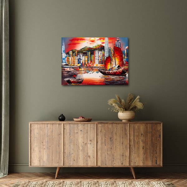 Slika - Victoria Harbour, Hong Kong, oljna slika (70x50 cm)