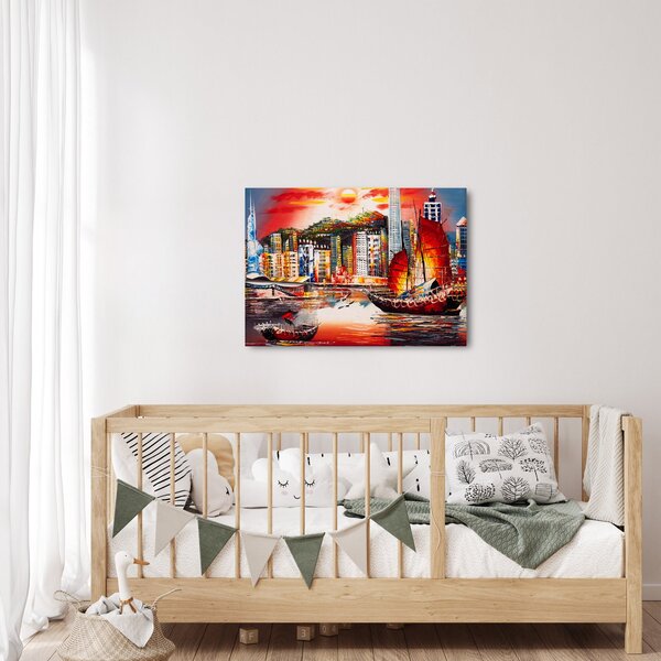 Slika - Victoria Harbour, Hong Kong, oljna slika (70x50 cm)