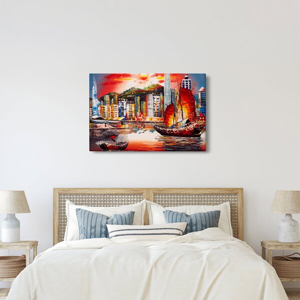 Slika - Victoria Harbour, Hong Kong, oljna slika (90x60 cm)