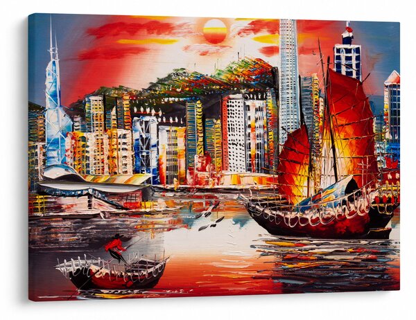 Slika - Victoria Harbour, Hong Kong, oljna slika (70x50 cm)