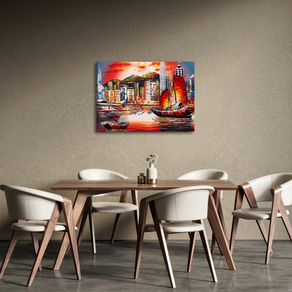 Slika - Victoria Harbour, Hong Kong, oljna slika (70x50 cm)