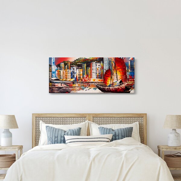 Slika - Victoria Harbour, Hong Kong, oljna slika (120x50 cm)