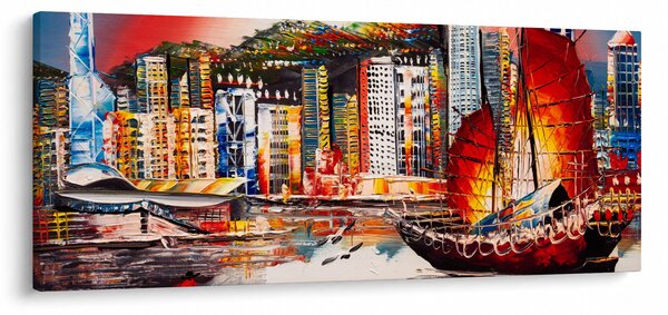 Slika - Victoria Harbour, Hong Kong, oljna slika (120x50 cm)