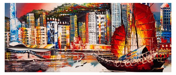 Slika - Victoria Harbour, Hong Kong, oljna slika (120x50 cm)