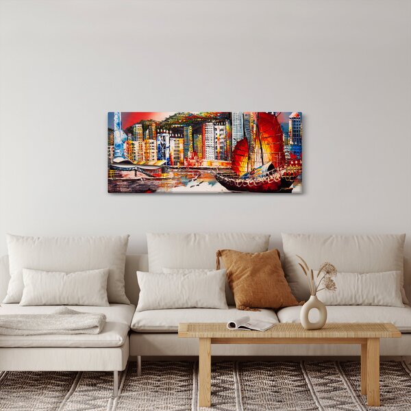 Slika - Victoria Harbour, Hong Kong, oljna slika (120x50 cm)