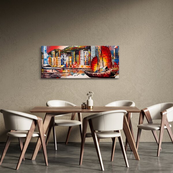 Slika - Victoria Harbour, Hong Kong, oljna slika (120x50 cm)