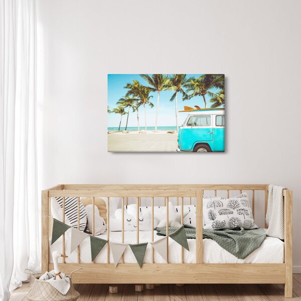 Slika - Starodobni kombi na plaži (90x60 cm)