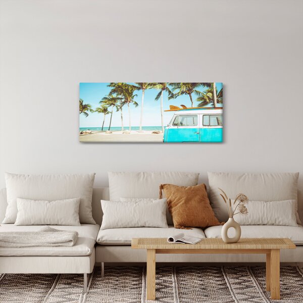 Slika - Starodobni kombi na plaži (120x50 cm)