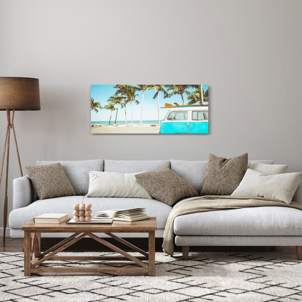 Slika - Starodobni kombi na plaži (120x50 cm)