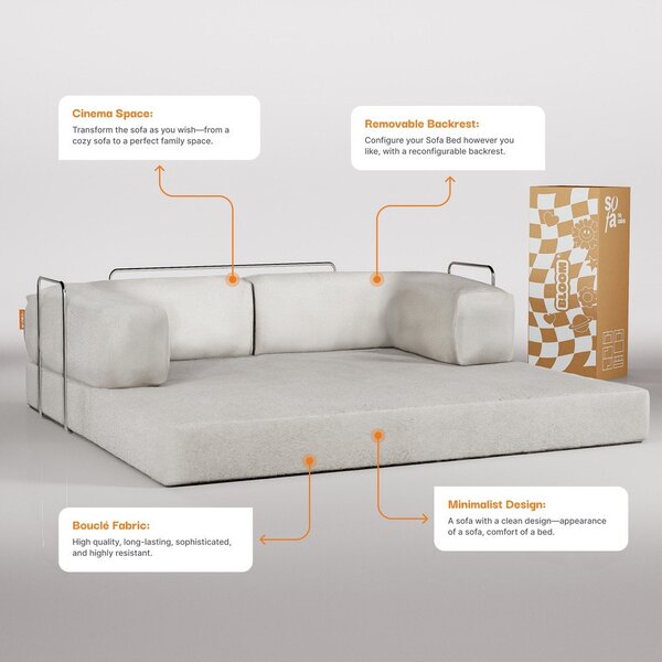 Bež sklopiva sofa od bouclé tkanine 180 cm Bloom – TemaHome