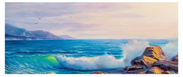 Slika valov, ki udarjajo v pečine, oljna slika (120x50 cm)