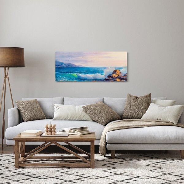 Slika valov, ki udarjajo v pečine, oljna slika (120x50 cm)