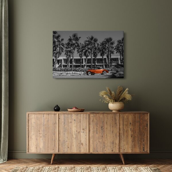 Slika - Retro rdeč avto (90x60 cm)