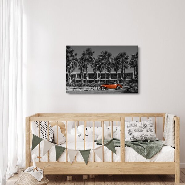 Slika - Retro rdeč avto (90x60 cm)