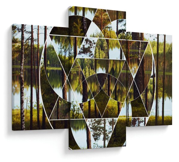 Slika - Geometrijski kolaž na ozadju nordijskih gozdov (90x60 cm)