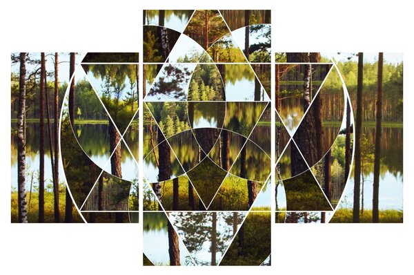 Slika - Geometrijski kolaž na ozadju nordijskih gozdov (90x60 cm)