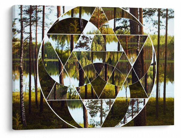 Slika - Geometrijski kolaž na ozadju nordijskih gozdov (70x50 cm)