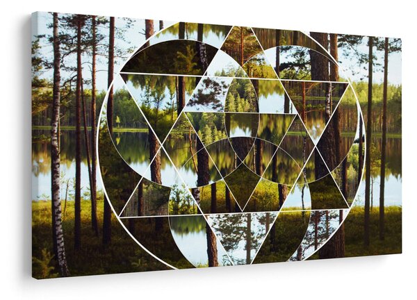 Slika - Geometrijski kolaž na ozadju nordijskih gozdov (90x60 cm)