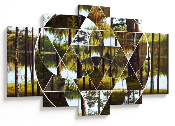 Slika - Geometrijski kolaž na ozadju nordijskih gozdov (150x105 cm)