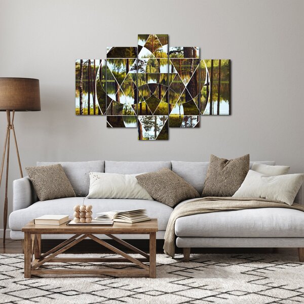 Slika - Geometrijski kolaž na ozadju nordijskih gozdov (150x105 cm)