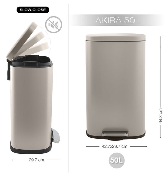 Smeđe-siva željezna kanta za smeće s pedalom 50 l Akira – Spirella