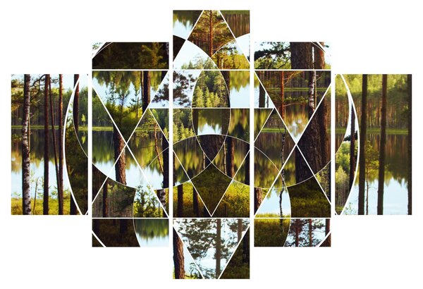 Slika - Geometrijski kolaž na ozadju nordijskih gozdov (150x105 cm)