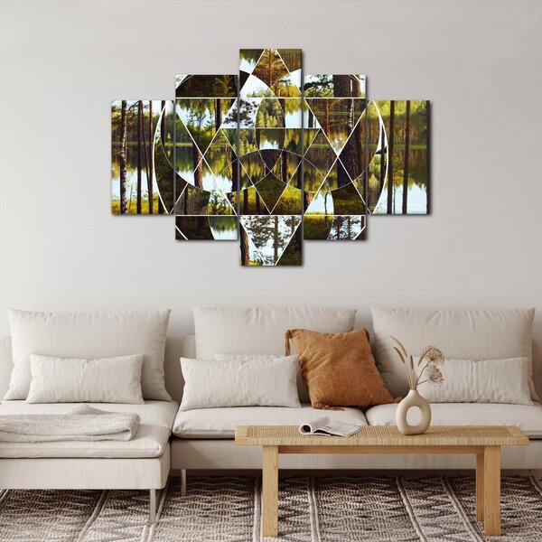 Slika - Geometrijski kolaž na ozadju nordijskih gozdov (150x105 cm)