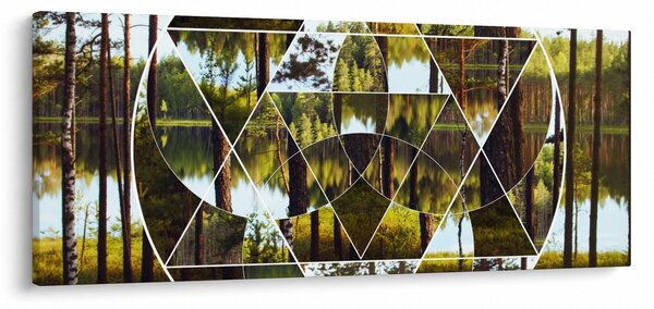 Slika - Geometrijski kolaž na ozadju nordijskih gozdov (120x50 cm)