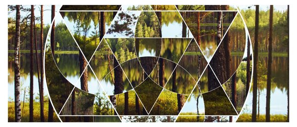 Slika - Geometrijski kolaž na ozadju nordijskih gozdov (120x50 cm)