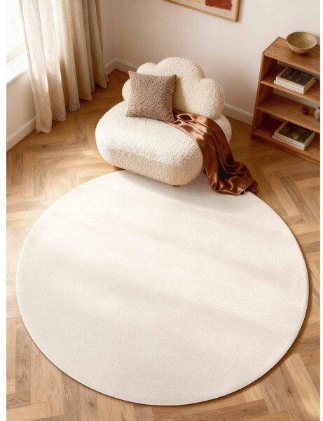 Krem ručno rađen vunen okrugao tepih ø 200 cm Puristic Knots – Elle Decoration