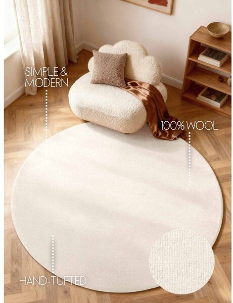 Krem ručno rađen vunen okrugao tepih ø 200 cm Puristic Knots – Elle Decoration