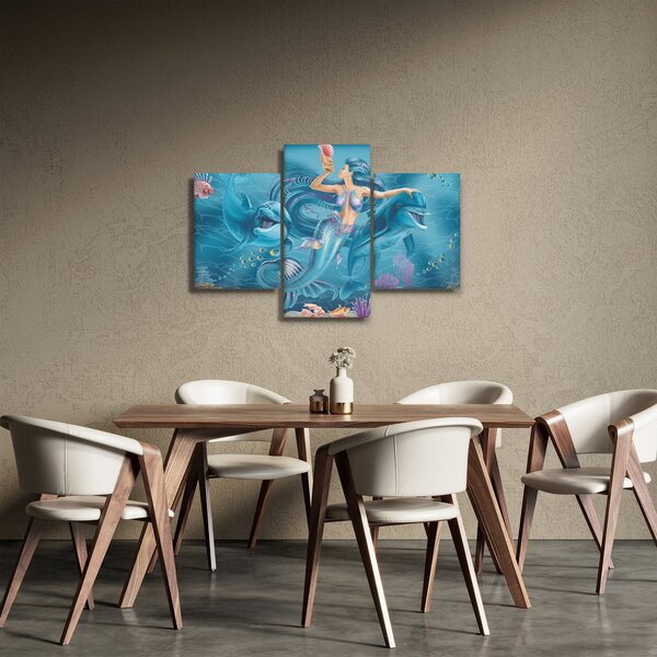 Slika - Morska deklica z delfini (90x60 cm)