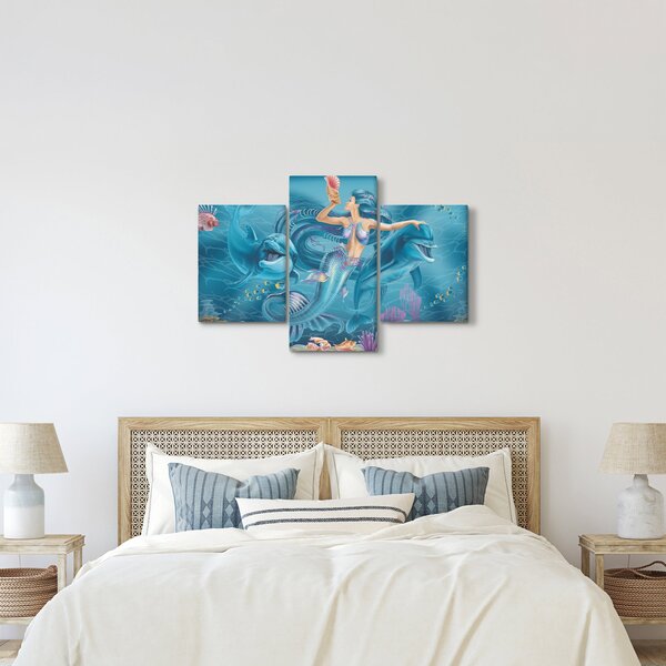 Slika - Morska deklica z delfini (90x60 cm)
