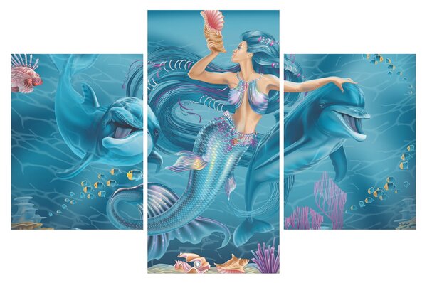 Slika - Morska deklica z delfini (90x60 cm)