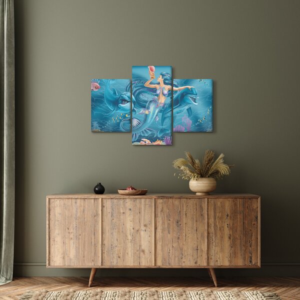 Slika - Morska deklica z delfini (90x60 cm)