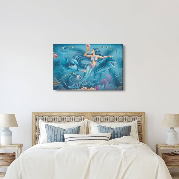 Slika - Morska deklica z delfini (90x60 cm)
