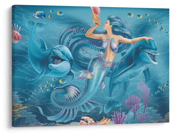 Slika - Morska deklica z delfini (70x50 cm)