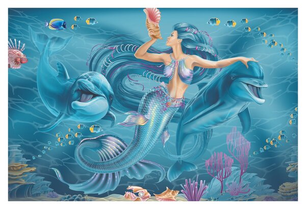 Slika - Morska deklica z delfini (90x60 cm)
