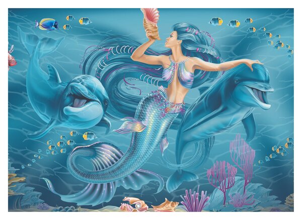 Slika - Morska deklica z delfini (70x50 cm)