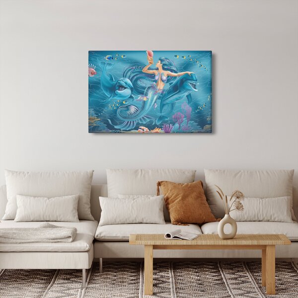 Slika - Morska deklica z delfini (90x60 cm)