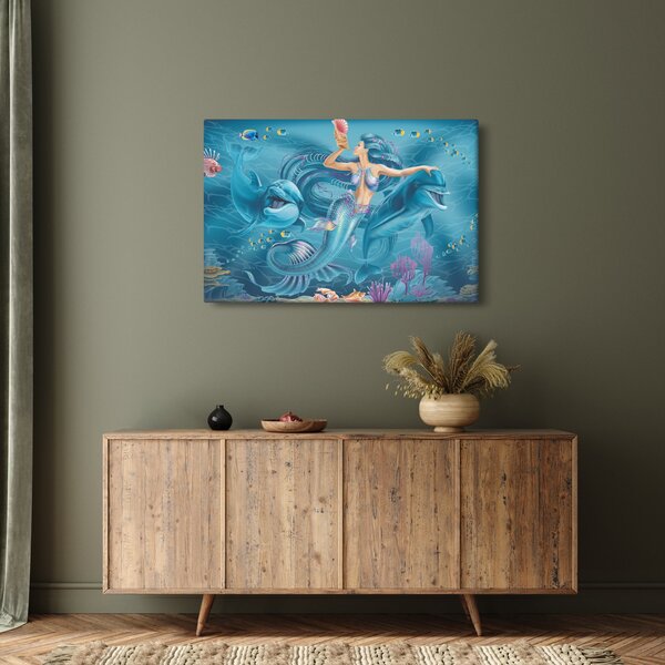 Slika - Morska deklica z delfini (90x60 cm)