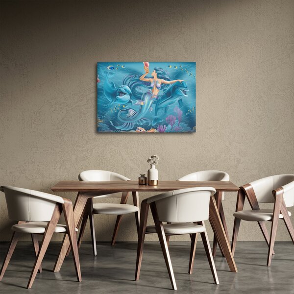 Slika - Morska deklica z delfini (70x50 cm)