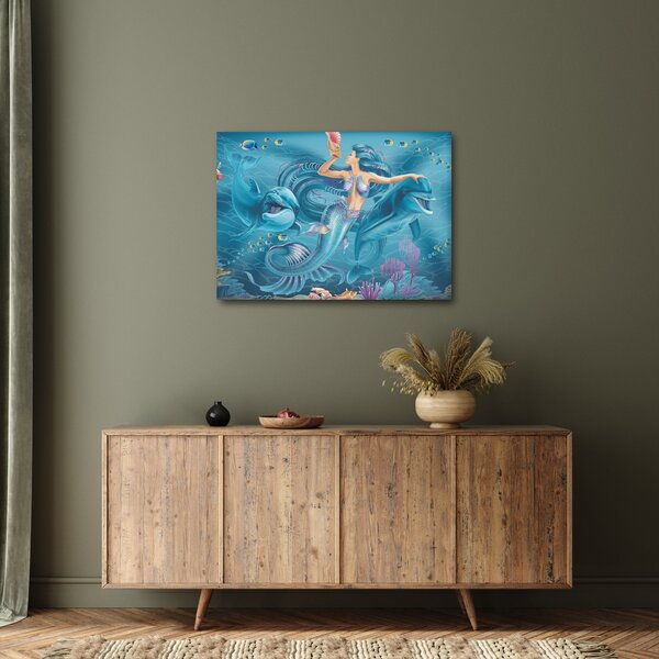 Slika - Morska deklica z delfini (70x50 cm)