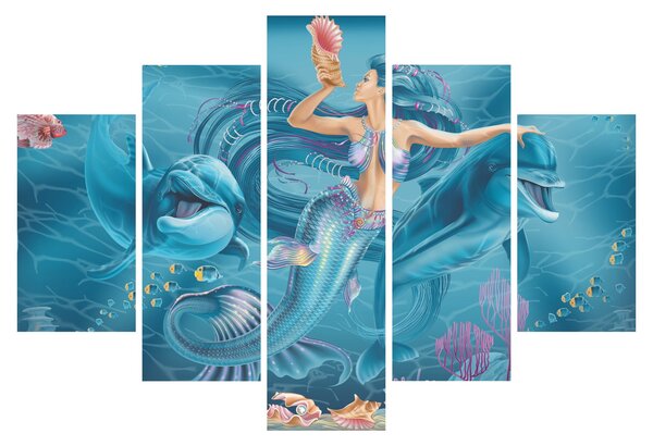 Slika - Morska deklica z delfini (150x105 cm)