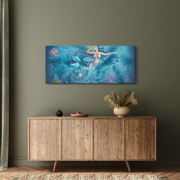 Slika - Morska deklica z delfini (120x50 cm)