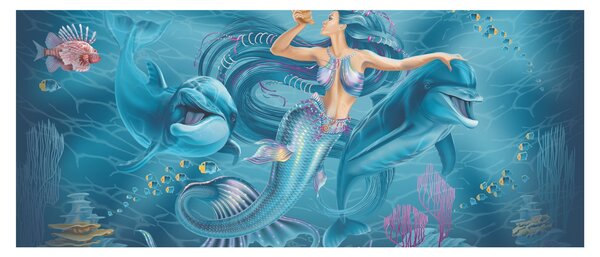 Slika - Morska deklica z delfini (120x50 cm)