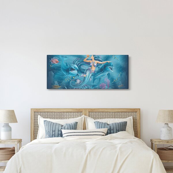Slika - Morska deklica z delfini (120x50 cm)